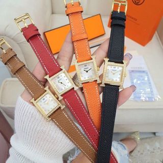 Đồng hồ Her mes dây da nữ mặt vuông viền hột đá CAO CẤP