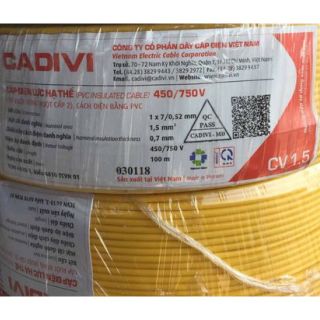 Dây điện đơn CADIVI 15 mm2 CV 15 cuộn 100m