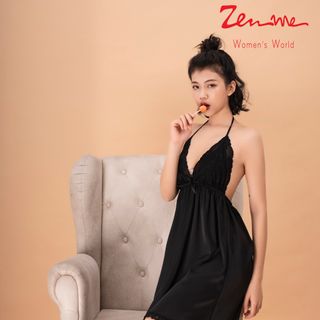 Váy ngủ lụa Thái Tuấn pha ren kiểu yếm