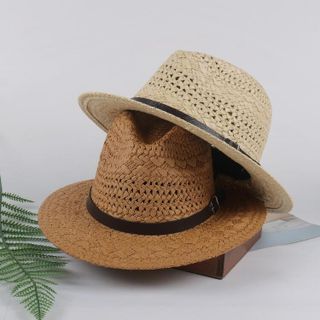 Mũ cói panama dây da