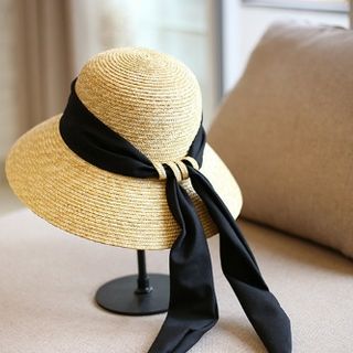 Mũ cói nơ dài mũ chuông sợi tự nhiên