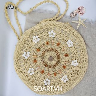 TÚI CÓI ĐI BIỂN ĐEO VAI VỎ SÒ DÁNG TRÒN