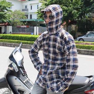 Áo khoác chống nắng 2 lớp kẻ caro nam( free size)