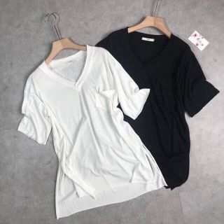 Áo phông cộc tay cổ tim XẺ TÀ có túi