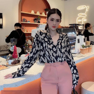 Áo sơ mi lụa hoạ tiết DA BÁO