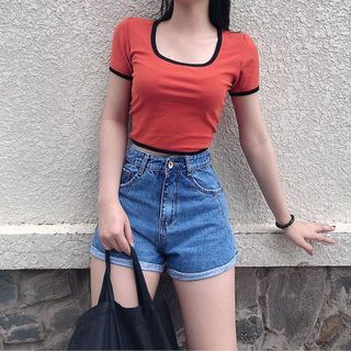 Áo phông crotop viền tay, viền cổ chữ U