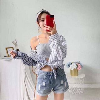 Áo hai dây thun gân có đệm ngực