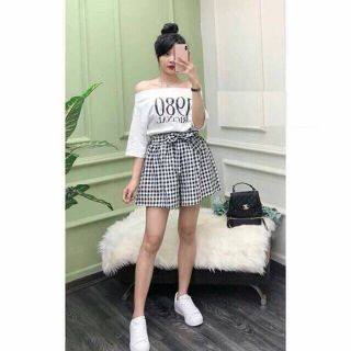 Quần short kẻ ĐEN TRẮNG buộc nơ