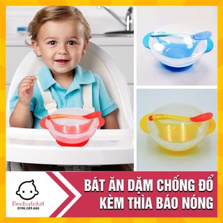 Bát ăn dặm chống đổ kèm thìa báo nóng