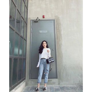 Áo crotop cổ tròn DÀI TAY thời trang