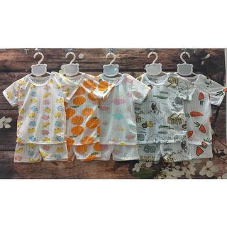 Bộ cotton giấy thông hơi cộc tay cài vai cho bé