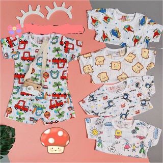 Bộ cotton giấy thông hơi cộc tay cài vai cho bé
