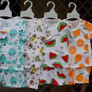 Bộ cotton giấy thông hơi cộc tay cài vai cho bé