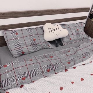Bộ chăn ga Cotton Poly Tim kẻ