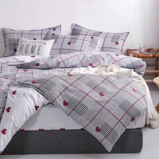 Bộ chăn ga Cotton Poly Tim kẻ