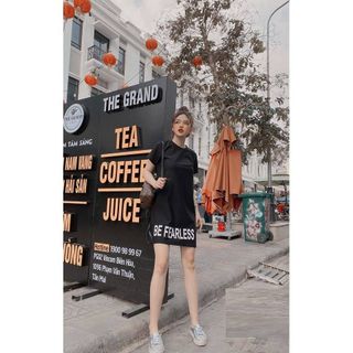 Đầm thun suông phối chữ