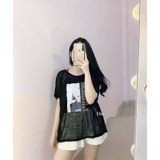 Sét áo in hình cô gái nửa khuôn mặt