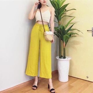 Quần ống suông chất đũi dáng dài phong cách sang chảnh