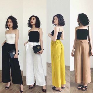 Quần ống suông chất đũi dáng dài phong cách sang chảnh