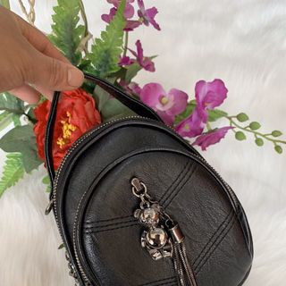 Balo da mềm 3 Ngăn Dáng Tròn Gấu Tua