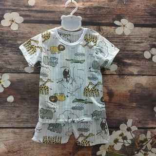 Bộ cotton giấy cộc tay cài vai chất mát, thấm hút mồ hôi