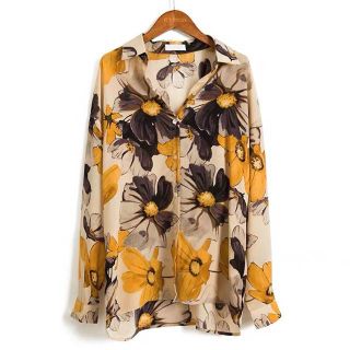 Áo sơ mi LỤA HOA CÚC vàng duyên dáng