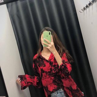 Áo sơ mi họa tiết LOANG phong cách form rộng