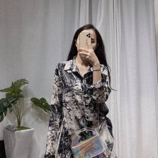 Áo sơ mi họa tiết LOANG phong cách form rộng