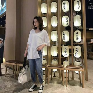 Áo phông cộc tay cổ tim XẺ TÀ có túi form rộng