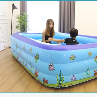 Bể bơi phao hình chữ nhật 3 tầng 1m8 cho bé và cả gia đình vui chơi, bể tắm bơm hơi cho trẻ em và người lớn vui chơi giá sỉ