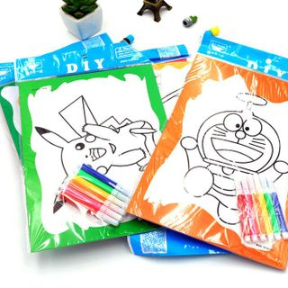 bộ tranh gồm 2 tờ tranh 19cm x 26cm kèm 4 cây bút lông giá 8k có nhiều mẫu tranh