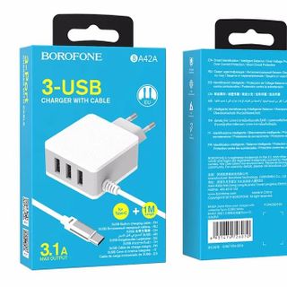 Cóc sạc kèm dây sạc cổng USB-C, Type-C BA42A Borofone (EU plug)