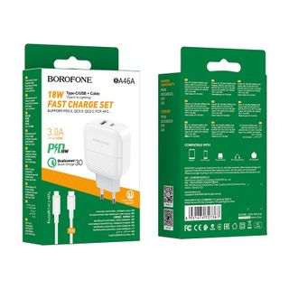 Bộ cóc cáp sạc nhanh 18W PD + QC3.0 BA46A Borofone cổng Lightning
