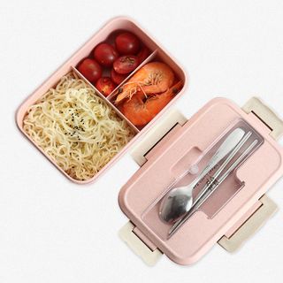 Hộp Đựng Cơm Lúa Mạch 3 Ngăn Kèm Muỗng Đũa Inox
