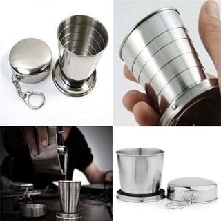 Cốc inox 140ml gấp gọn có nắp đậy