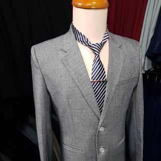 Bộ vest nam trung niên 2 nút màu xám ghi chất liệu vải bố dày mịn