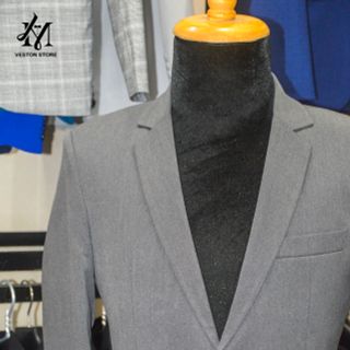 Bộ vest nam bác sui kiểu 2 nút trung niên màu xám tặng kèm cà vạt kẹp