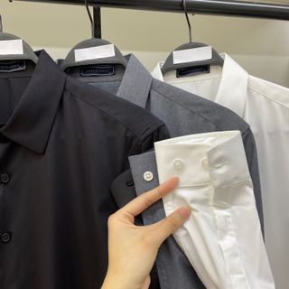 Áo Sơ Mi Cotton Smart Slim Dài Trơn Trắng - Đen - Ghi