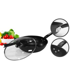 Bộ 2 chảo chống dính vân đá Super Genic lòng sâu 30cm + 1 nắp thủy tinh + Tặng 5 thố inox