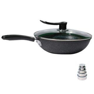 Bộ 2 chảo chống dính vân đá Super Genic lòng sâu 30cm + 1 nắp thủy tinh + Tặng 5 thố inox