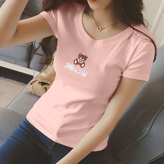 Áo thun form body co giãn thêu gấu dễ thương