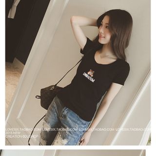 Áo thun form body co giãn thêu gấu dễ thương