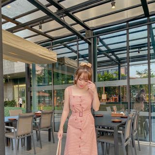 đầm caro kèm belt