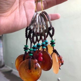 Móc khoá đồng tiền treo oto đá mã não