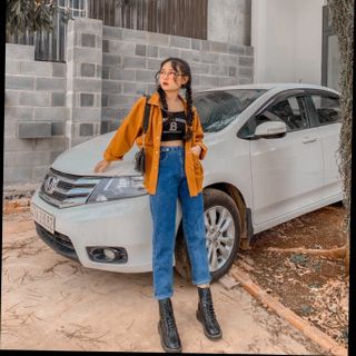 Quần jeam suông đai chéo