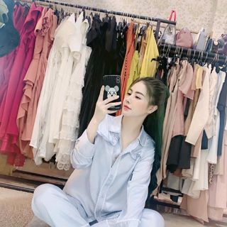 Đồ ngủ đồ mặc nhà pijama tdqd cổ sơ mi viền ren nhí chất lụa in 3D siêu mềm mịn giá sỉ