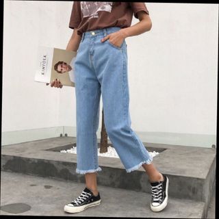 Quần bò xuông cạp cao (sẵn 2 mầu đậm - nhạt)