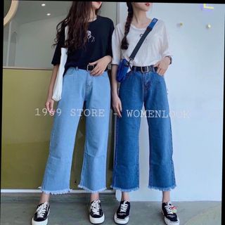 Quần bò xuông cạp cao (sẵn 2 mầu đậm - nhạt)