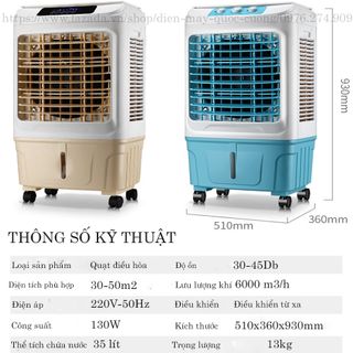 Quạt điều hòa AQUA làm mát bằng hơi nước công nghệ Nhật Bản-công suất 130W-lưu lượng gió 6000m3/h-thể tích bình 35L-tiết kiệm điện bằng 1/16 lần điều hòa-Bảo hành 01 năm