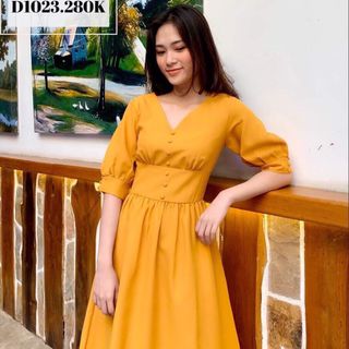 Đầm cổ tim tiểu thơ, tay phồng rất xinh, chất liệu thun cát hàn.